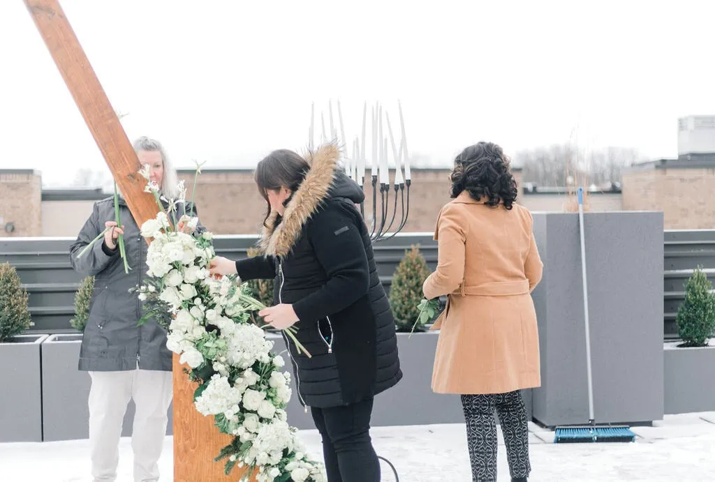 Wedding florists working at a wedding venue