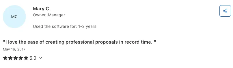 Mary C - Professional proposals in record time review screenshot