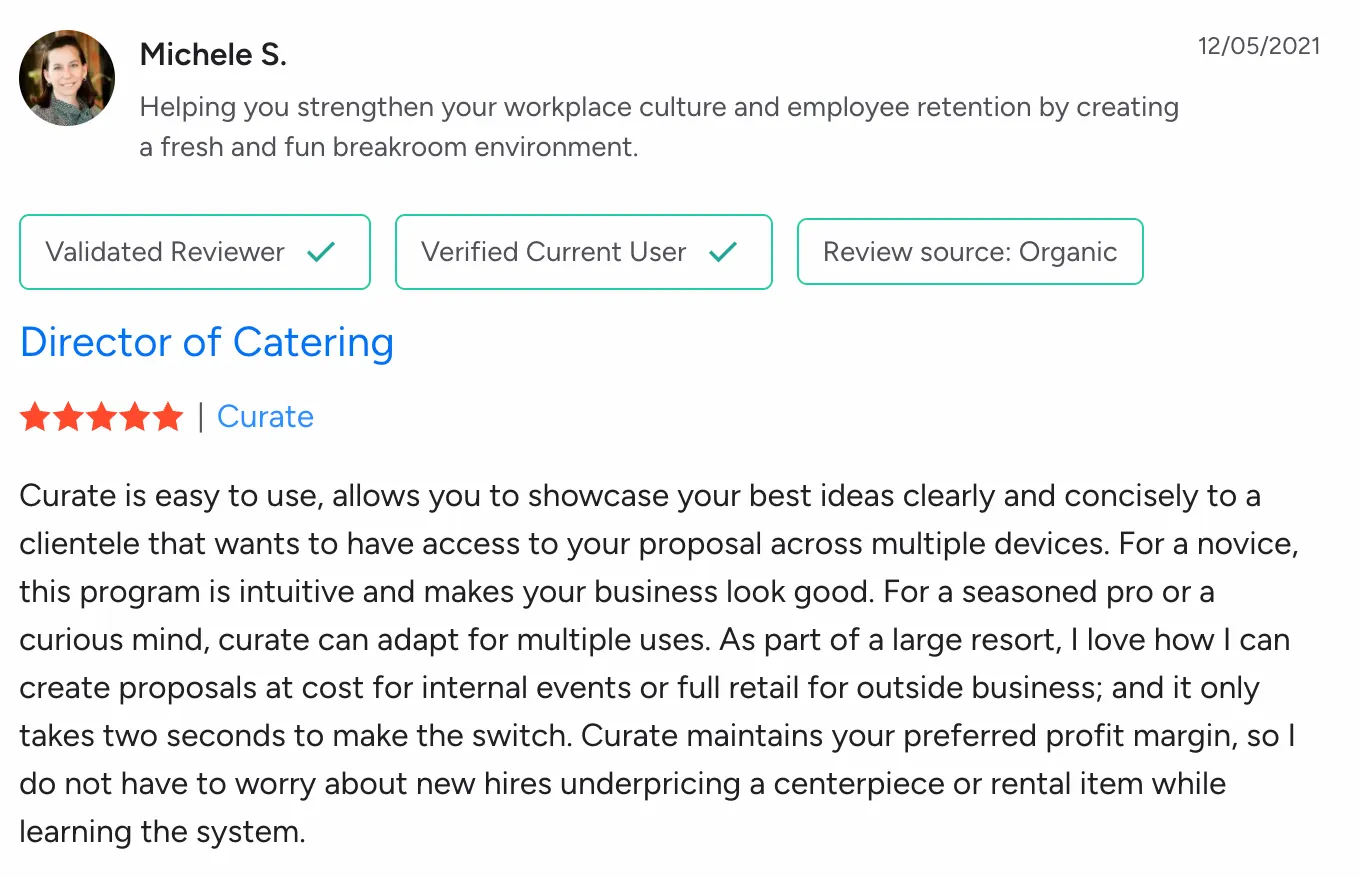 Michele S - Director of Catering review screenshot