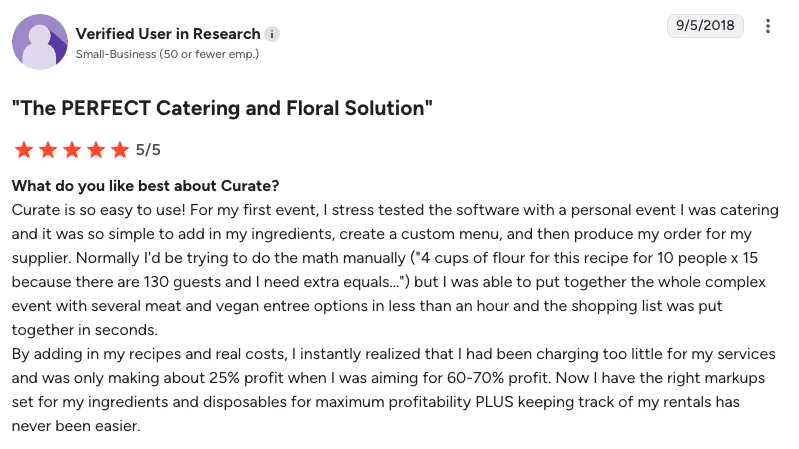 Verified User - The PERFECT Catering and Floral Solution review screenshot
